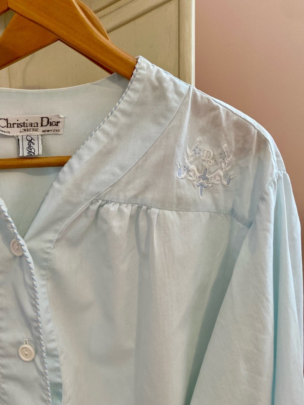 Vintage Christian Dior Light Blue Cotton Nightshirt Nightgown Saks 5th Avenue